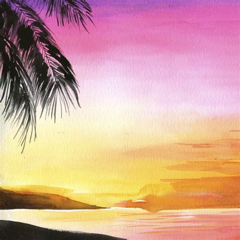 Tropical Sunset Watercolor Kit | Watercolor sunset, Watercolor art landscape, Let's make art