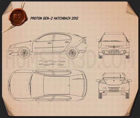 Proton Gen-2 hatchback 2012 Blueprint - Hum3D