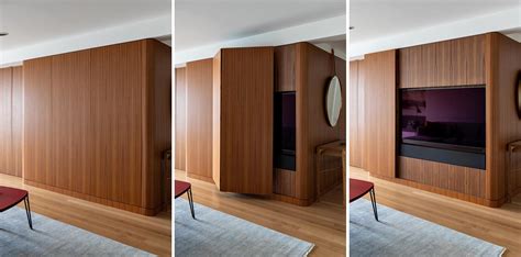 A Wood Paneled Wall Opens To Reveal A Hidden TV Inside This New York Apartment