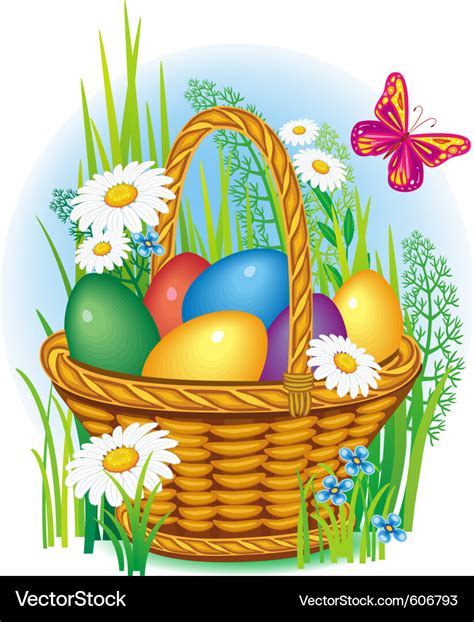 Easter eggs in wicker basket Royalty Free Vector Image