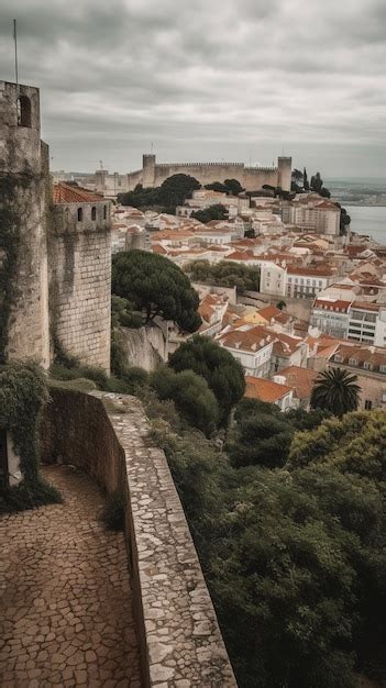 Premium AI Image | A view of the city of lisbon from the castle wall