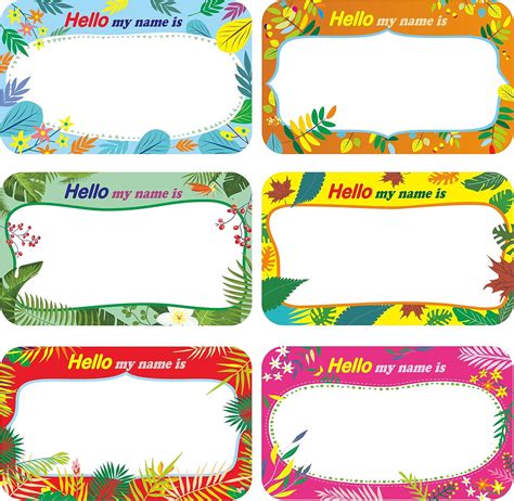 300 Pcs Name Tag Label Sticker in 6 Designs with Perforated Line for School Office Home (3.5″x2 ...