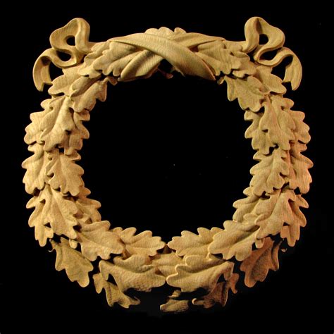 Carved Wood Medallion - Oak Leaf Wreath Carved Wood