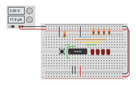 Circuit design 4Bit Push Button Counter - Tinkercad