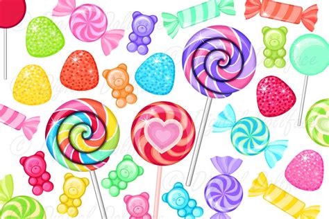 Colorful Candy Clip Art, Rainbow Sweet Treats, Junk Food, Sugar Graphics (76513) | Illustrations ...