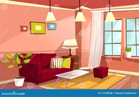 Vector Cartoon Living Room Apartment Interior Stock Vector - Illustration of floor, flat: 114186058