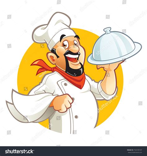 Caricatura de Chef sonriente sosteniendo bandeja: vector de stock ...