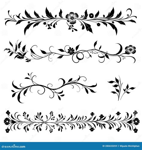 Set of Floral Line Divider Illustration Stock Illustration - Illustration of leaf, ornament ...