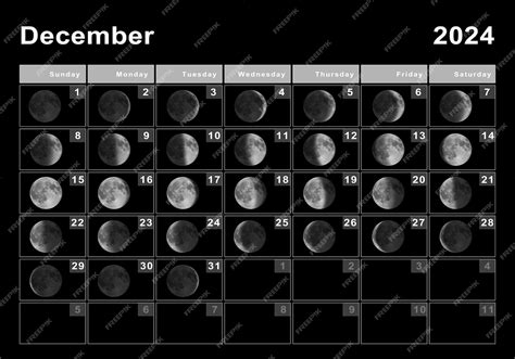 Diciembre 2024 calendario lunar, ciclos lunares, fases lunares | Foto Premium