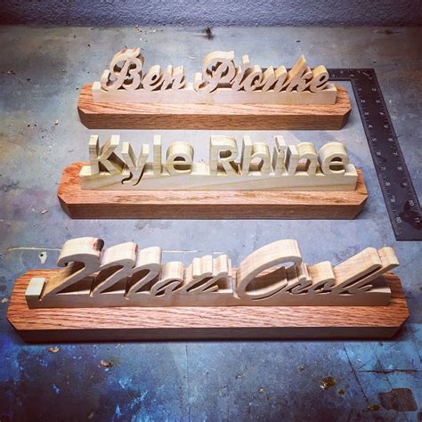 Some desk wood name plates I made for some co-workers | Wooden name plates, Custom carved wooden ...