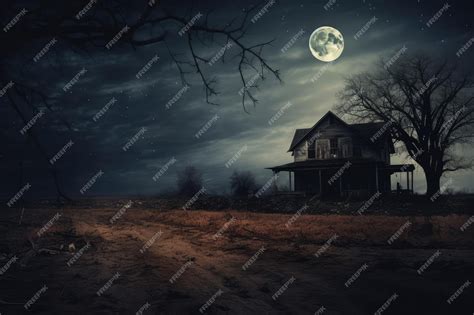 Premium AI Image | Old abandoned house in the forest at night with full moon Halloween concept