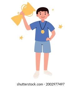 Boy Won Cup Competitions Young Athlete Stock Vector (Royalty Free) 2002977497 | Shutterstock