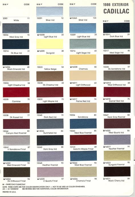 Cadillac Paint Codes & Color Charts