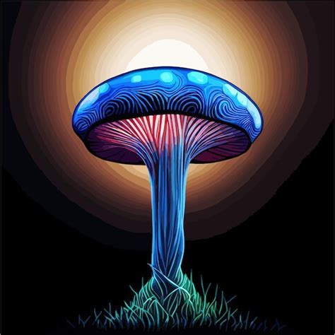 Premium Vector | Neon mushrooms in a dark forest at night bright color mystical plants vector ...