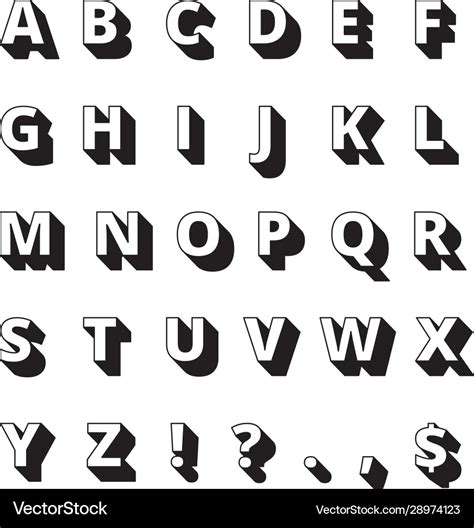 Alphabet long shadows font bold letters Royalty Free Vector