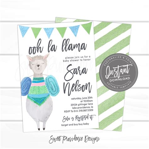 Llama Baby Shower Invitation | Sweet Providence Designs