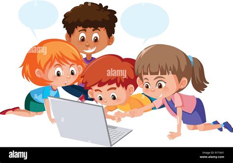 Group of children using computer illustration Stock Vector Image & Art ...