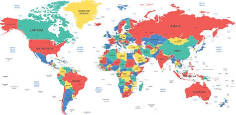 Detailed World Map With Borders Countries And Cities Stock Illustration - Download Image Now ...