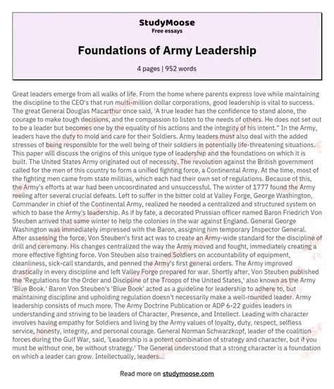 Foundations of Army Leadership Free Essay Example