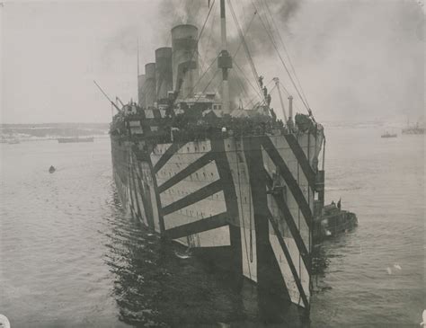 Troop-ship HMT Olympic, class-sister to Titanic and Britannic, as seen ...