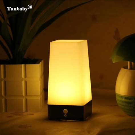 Tanbaby LED Night Light PIR Motion Sensor Bedside Table Lamp Battery Operated Wireless Night ...