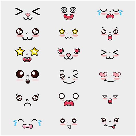 set kawaii cute faces expression 659291 Vector Art at Vecteezy