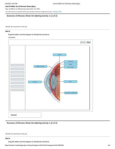 Unit 9 HW33 Ex 23 Review Sheet (Eye) - Unit 9 HW33: Ex 23 Review Sheet (Eye) Due: 11:59pm on ...