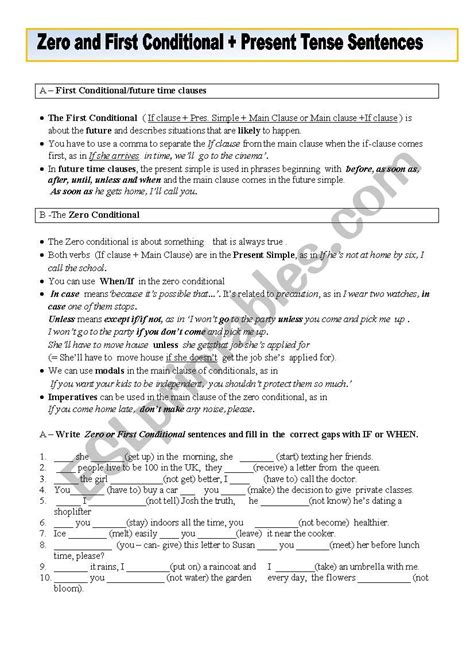 Zero and First Conditional + Present Tense Sentences - ESL worksheet by MASEOSES