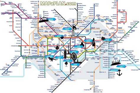 London maps - Tube with points of interest free printable maps | London tourist map, London ...