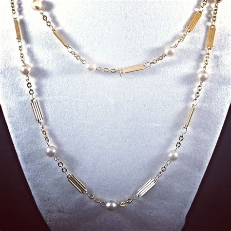 Beautiful 24-karat Gold Necklace Long With White Pearls - Etsy