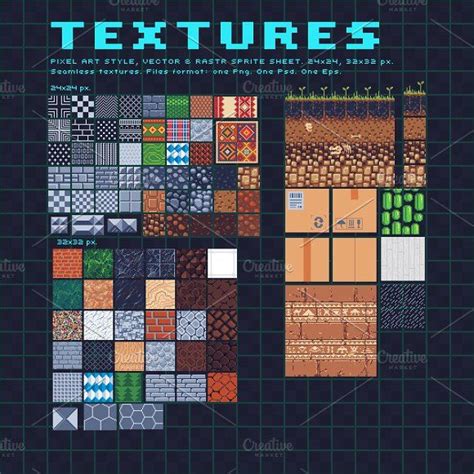 Textures pixel art set by VectorPixelStar on @creativemarket | Pixel art games, Pixel art, Pixel ...