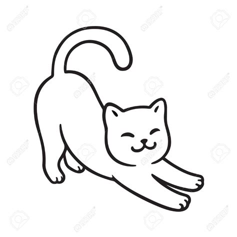 Cartoon cat stretching cute simple white cat drawing vector line art illustration royalty free ...