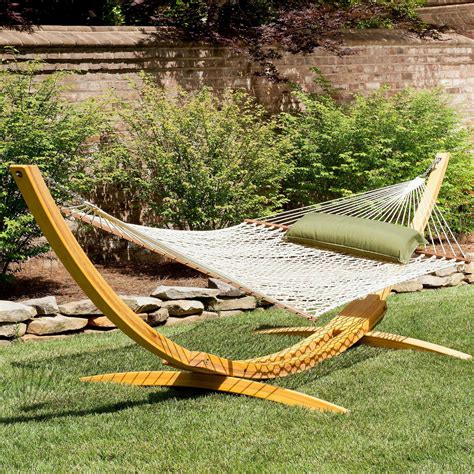 Deluxe Rope Hammock with Wooden Stand on Sale | DFOHome | Hammock, Backyard hammock, Hatteras ...