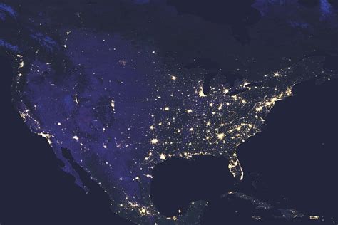 USA at Night Satellite Map, Map, Satellite Map, Map Art, Space ...