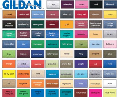 Superb Gildan T Shirt Color Chart | Gildan color chart, Tshirt colors, Colorful shirts