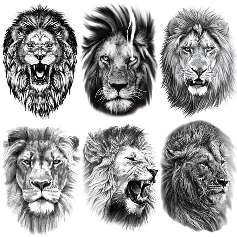 Buy Kotbs 6 Sheets Large 3D Black Lion Face Temporary Tattoos for Men ...