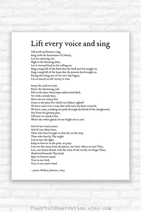 Lift Every Voice and Sing Poem Print James Weldon Johnson | Etsy