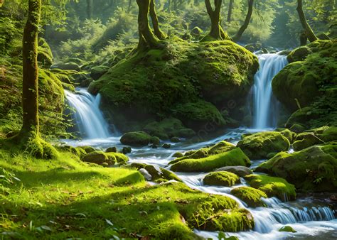 Natural Scenery In The Middle Of Forest Background, Nature, Forest, Waterfall Background Image ...