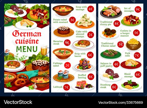 German food restaurant menu template Royalty Free Vector