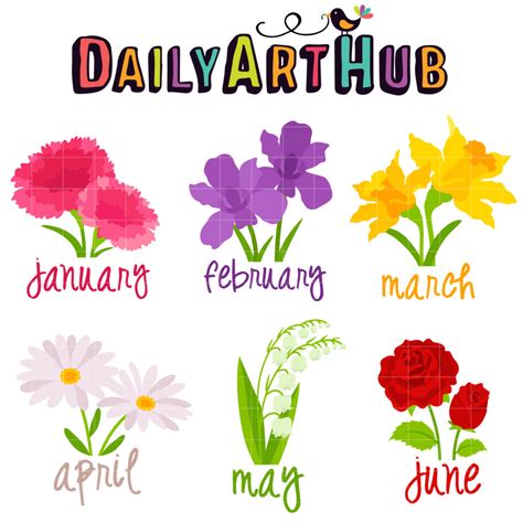 Flower of the Month Clip Art Set – Daily Art Hub // Graphics, Alphabets & SVG