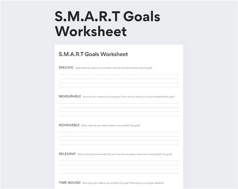 S.M.A.R.T Goals Planner Goal Setting Worksheet Printable - Etsy