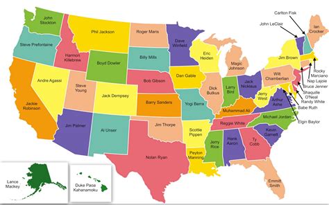 A map that shows what athlete each state is most known for. | United ...