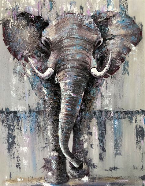 Abstract Elephant Painting - Hand-Painted Oil on Canvas