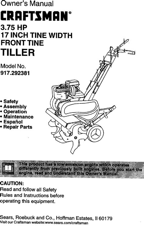 Craftsman 917292381 User Manual TILLER Manuals And Guides L0030050