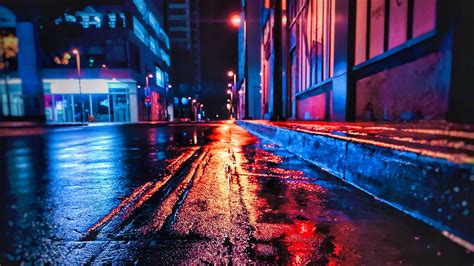 Download wallpaper 1920x1080 street, night, wet, neon, city full hd, hdtv, fhd, 1080p hd background