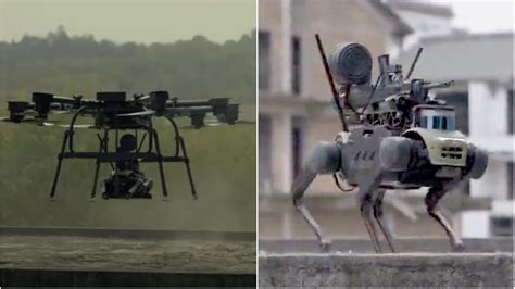 Robot dog armed with machine gun airdropped from drone in viral video