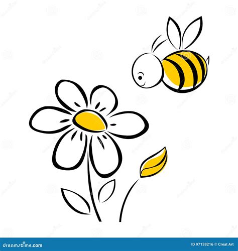 Bee and flower stock vector. Illustration of leaf, isolated - 97138216