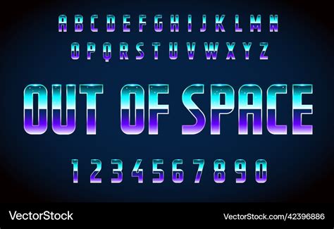 80s retro futurism sci-fi font alphabet out Vector Image