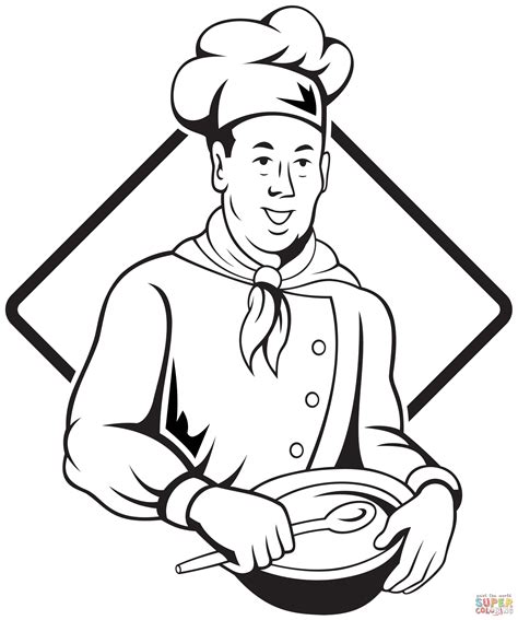 Chef Holding Spoon and Bowl coloring page | Free Printable Coloring Pages