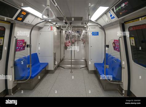 Singapore - December 3, 2019: Cabin interior of MRT train. The Mass Rapid Transit or MRT is a ...